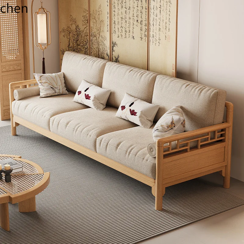 ZML Solid Wood Sofa Small Apartment Three-Seater Straight Row Tea House Booth Wooden Hard Sofa