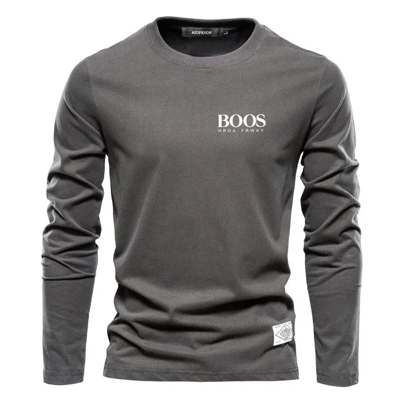 Embroidered 100% Pure Cotton Round Neck Long Sleeved T-shirt for Men\'s High-quality Casual and Fashionable Outdoor Sports