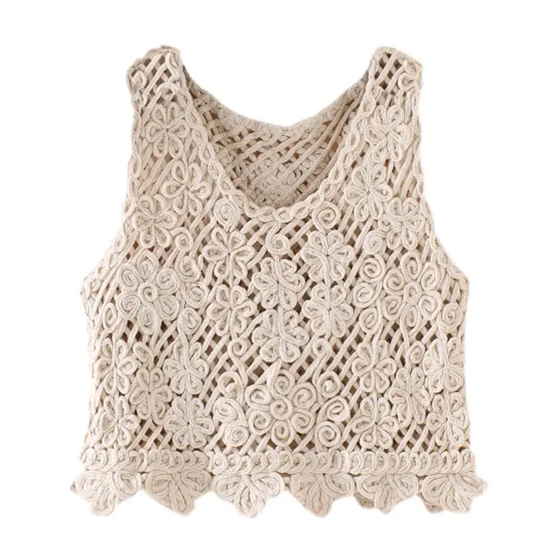 

2024 Hollow Out Knitted Tanks Camis Vest Women Summer Sleeveless Tank Top Women Thin Basic Mori Girl Style Tanks Female Tops L63