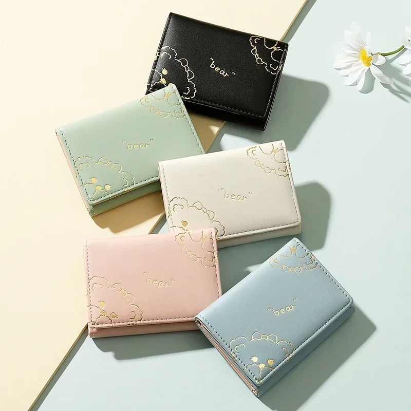 Nuevo monedero pequeño corto y bonito, tarjetero triple, bolsas para dinero, bolso para estudiante y niña, billeteras de oso para mujer islav