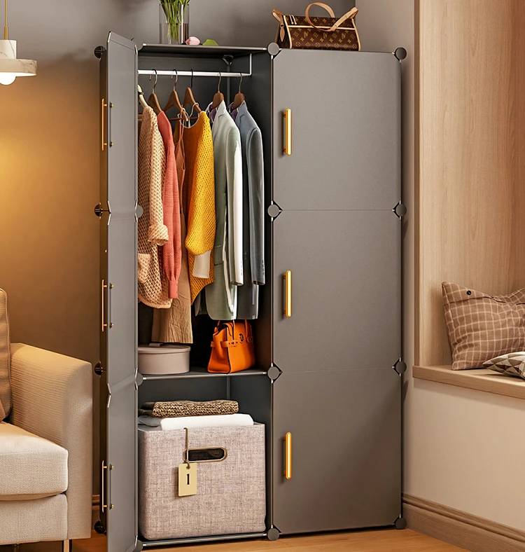 Wardrobe, household bedroom, simple assembly cabinet, rental room layout rack, small wardrobe