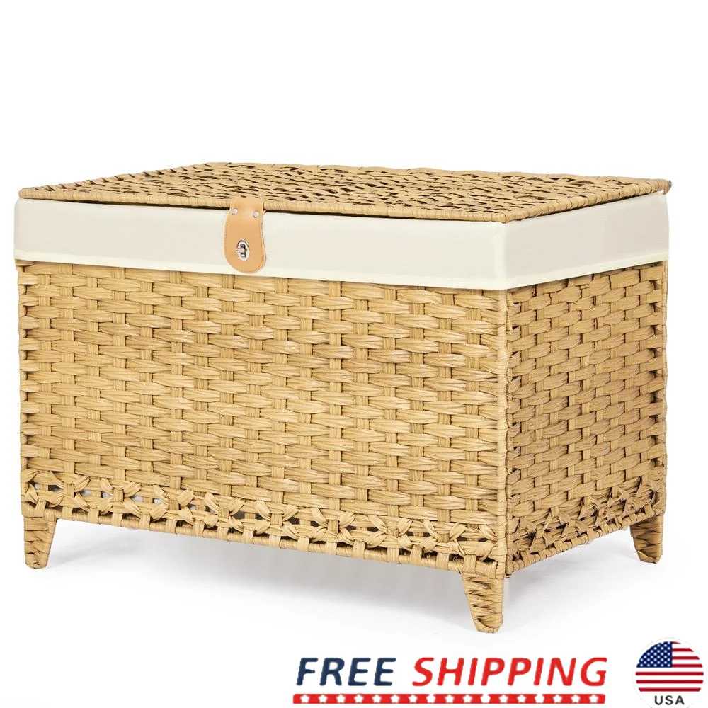 Wicker Storage Basket with Lid and Removable Liner Bag 160L Robust Trunk with Heightened Feet Spacious and Versatile Storage Bin