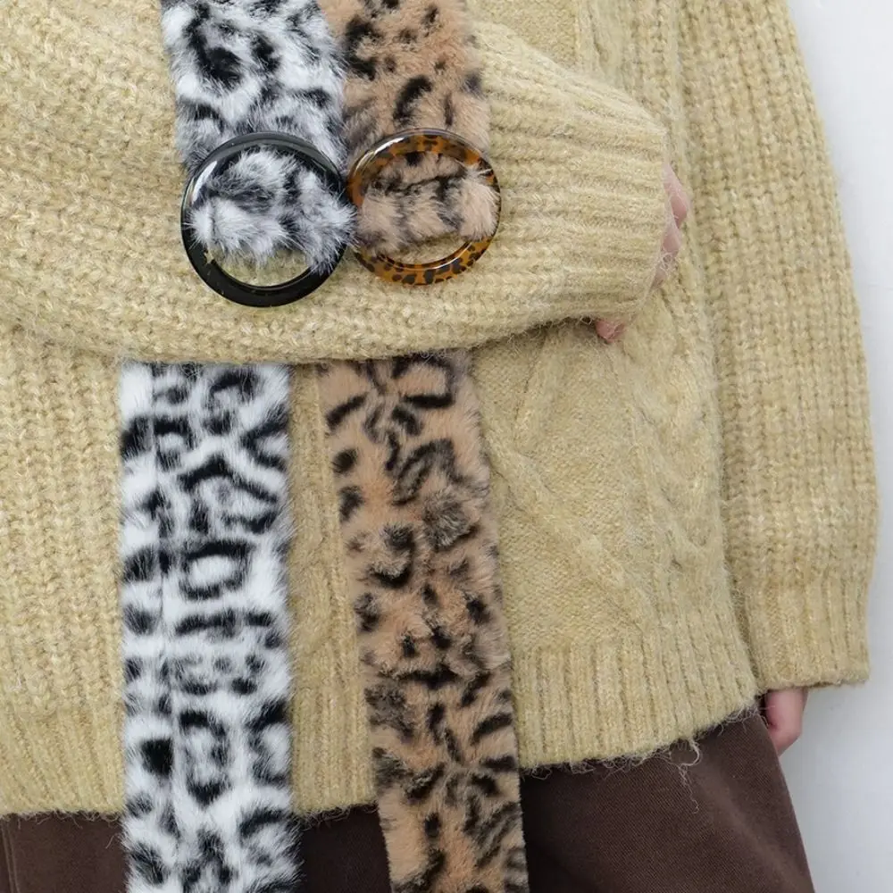 Furry Leopard Print Plush Belt Jeans Decor Y2K Plush Tassels Waistband Steampunk Harajuku Jazz Dance Costumes Accessory