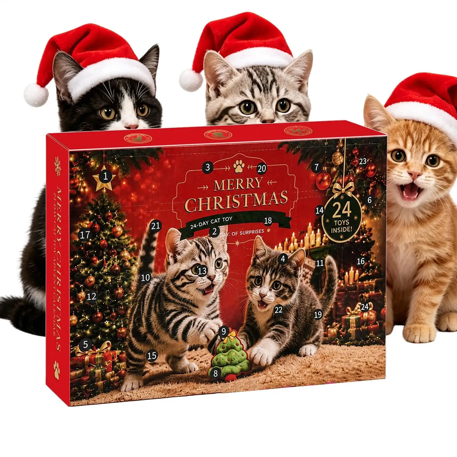 Christmas Cat Toy Advent Calendar 2026 Interactive Kitten Exercise Playset 24 Days Assorted Interactive Cats Toys for Small