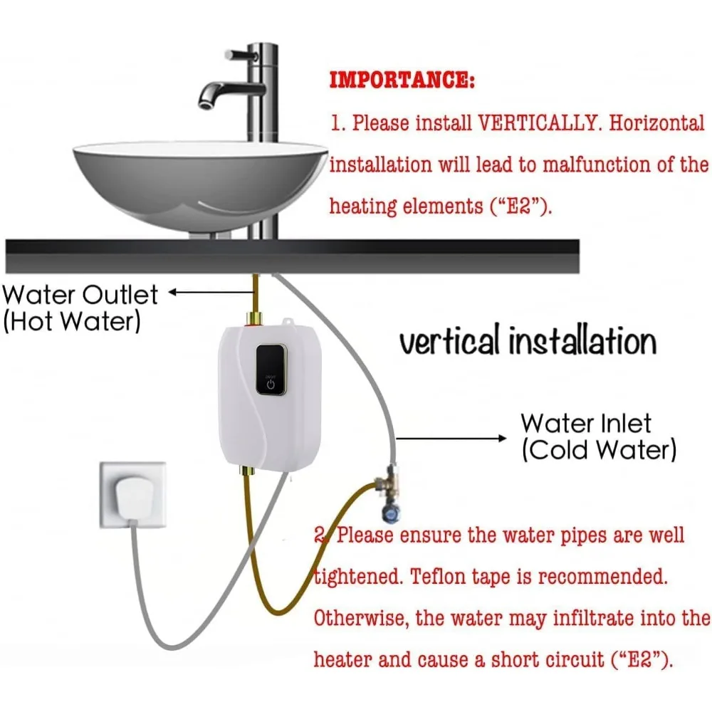 Durchlauferhitzer elektrisch, Durchlauferhitzer unter der Spüle, 3000 W, 110 V, On-Demand-Mini-Warmwasserbereiter, weiß