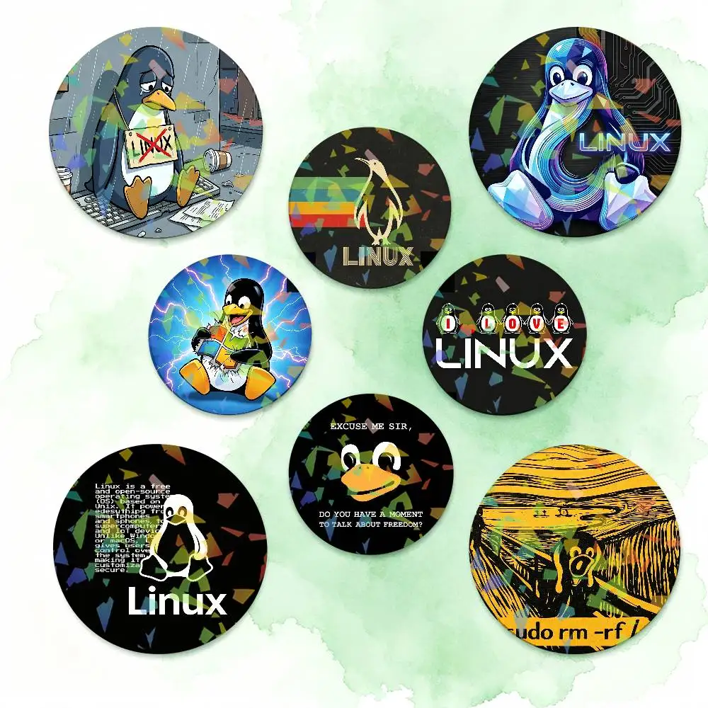 Fashion L-Linux Cool Round Badge Lapel Pins for Backpacks Briefcase Laser Brooch Clothes Gifts