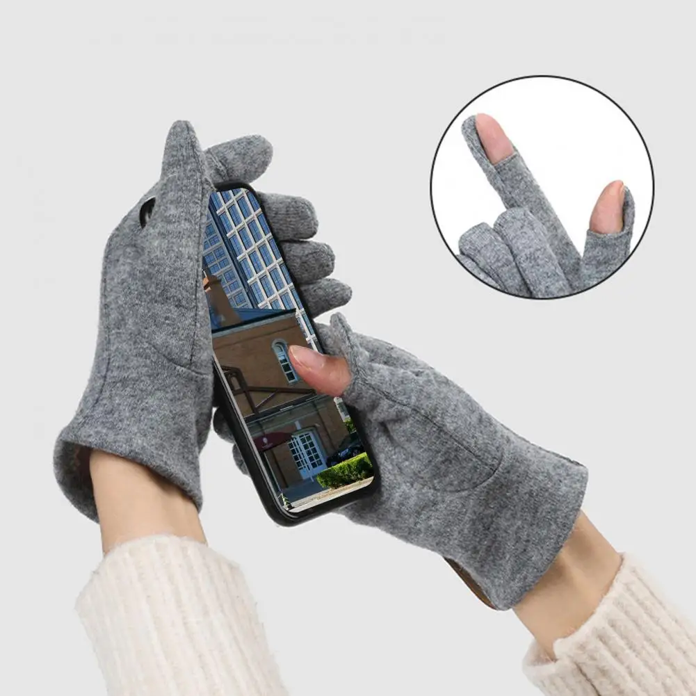 Winter Gloves 1 Pair Exquisite Opening Fingertip 3D Cutting  Women Winter Thin Style Fleece Outdoor Gloves Daily Wear