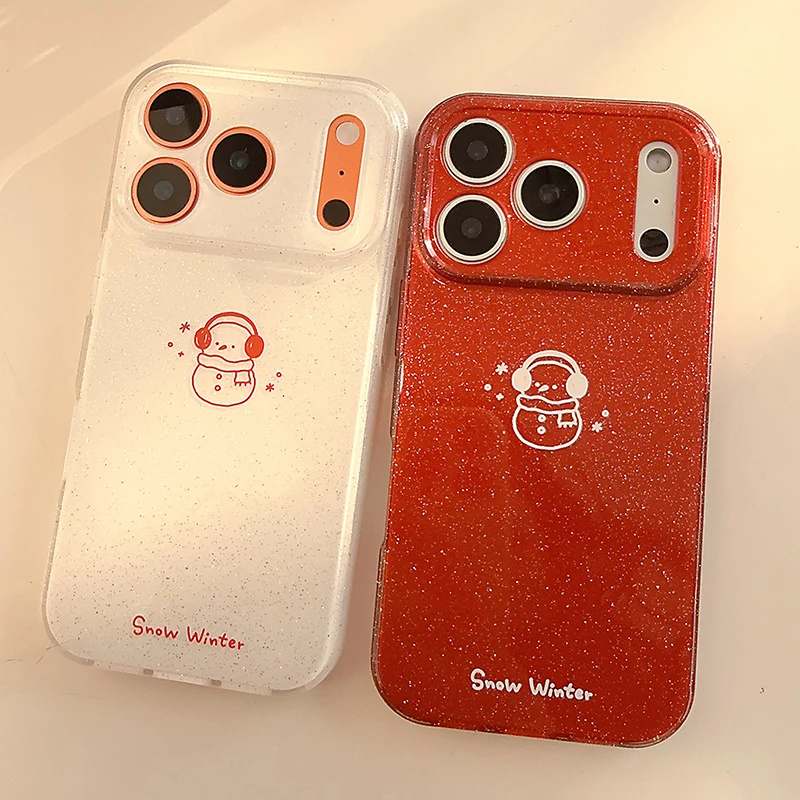 

Ins Cute Snowman Bling Glitter Phone Case For iPhone 13 14 15 16 17 Pro Max Ultra Slim TPU Back Cover