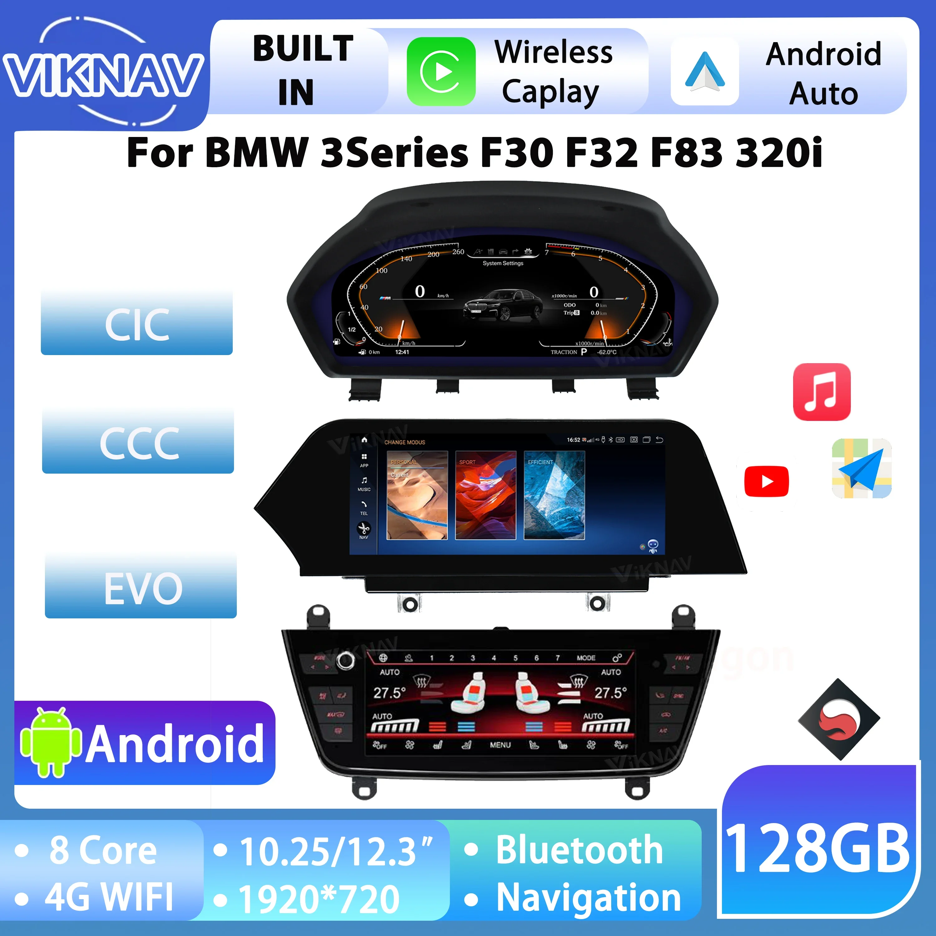 

Автомагнитола с панелью управления климат-контролем для BMW 3 серии F30 F32 F83 320i, Android-мультимедийный плеер, GPS-навигация, поддержка CarPlay, совместимость с системами CCC, CIC, EVO.