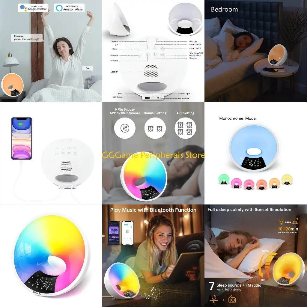 

U55B Alarm Clock LampsSunrise Simulation Wake Up Clock Baby Sound Machine Table Clock