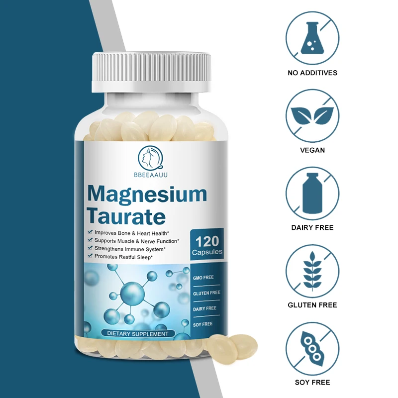 BBEEAAUU Magnesium Taurine Capsules for Leg Spasms, Muscle Tension, and Support Muscle Function Promoting Cardiovascular Health