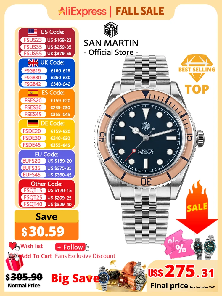 Diver Watch 300M - San Martin Vintage Luxe Heren Duikhorloge