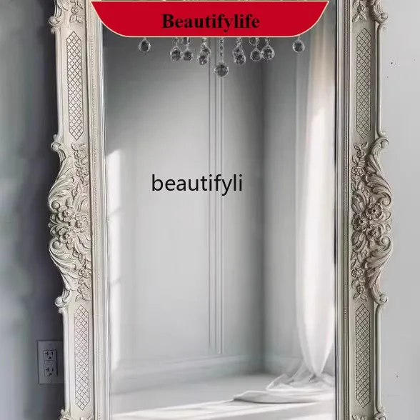 

F66 European retro carved full-length mirror hand-customized luxury home living room floor mirror bedroom dressing mirror