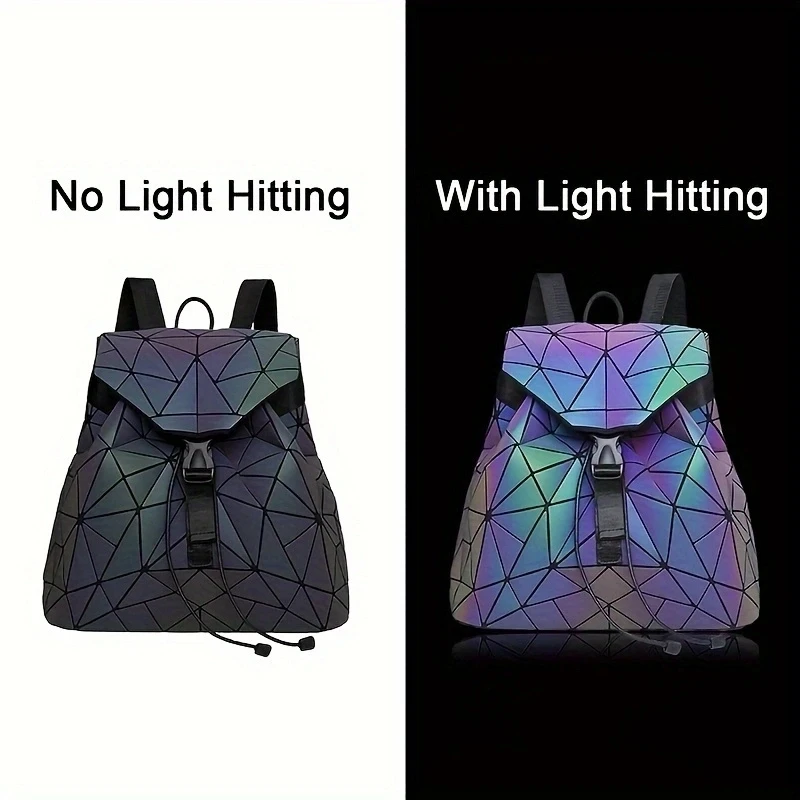 Fashion Drawstring Folding Backpack 3 Set/Holographic Diamond Luminous Travel Bag/Shoulder Bag/Long Purset