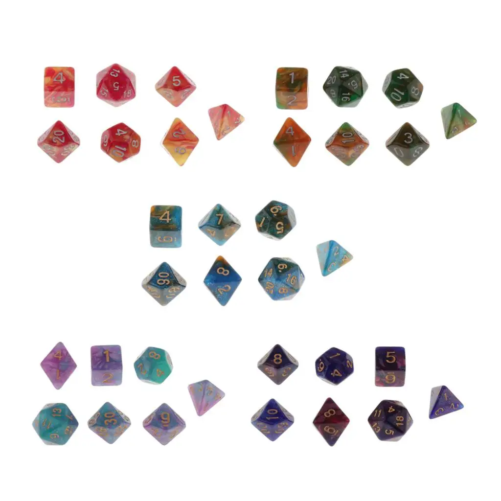 Polyhedral 35 Pieces D8 D10 D12 D20 for Role Playing DnD Green