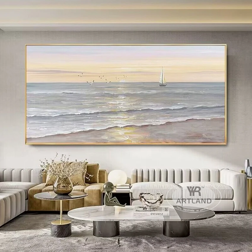 High Quality Nordic Abstract Wave Beach Pure Handmade Oil Painting Home Decoration Bedroom Restaurant Living Room And Sofa Mural