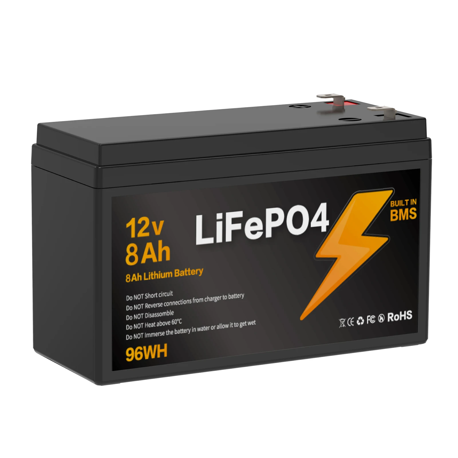 LIONSHEE 12V 8Ah LiFePO4 Batterie, 3000-15000 Ladezyklen Integriertem BMS Geeignet Elektrisches Spielzeug, Fischfinder, Rutschfahrzeuge und Camping Wiederaufladbarer LiFePO4 Akku für Tiefentladung