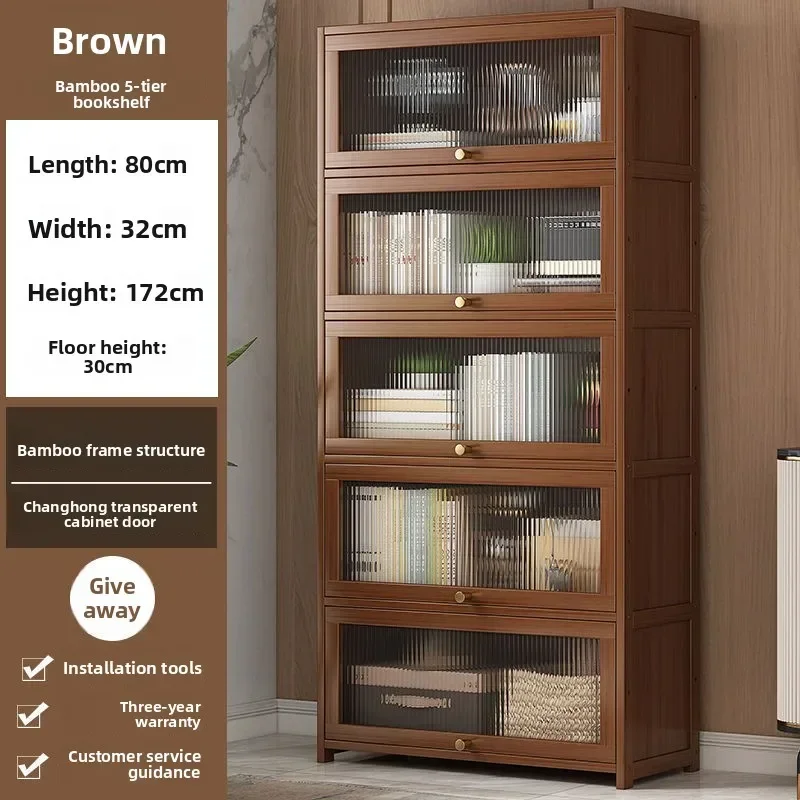 

Household GoodsBookshelf Bookcase Shelf With Cabinet Door Locker Floor Dust Display Cabinet Storage Side Cabinet