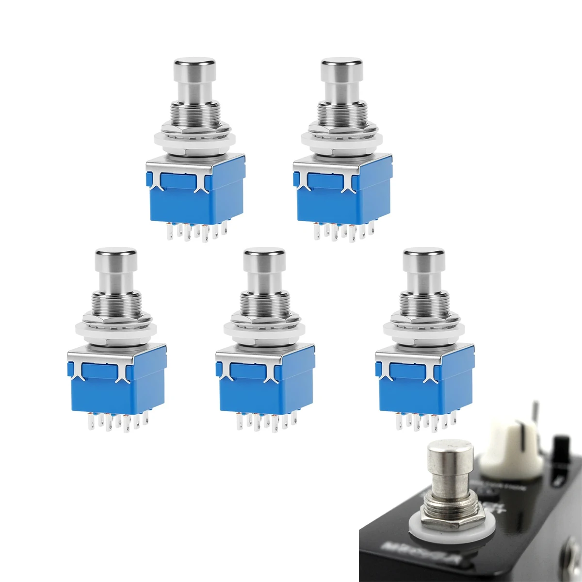 Miwayer 5/10 Peças Interruptor de Pedal 3PDT - Botão de Pressão Triplo Polo Dupla Posição 9 Pinos com Trava, Terminal de Solda para Pedais de Efeito DIY