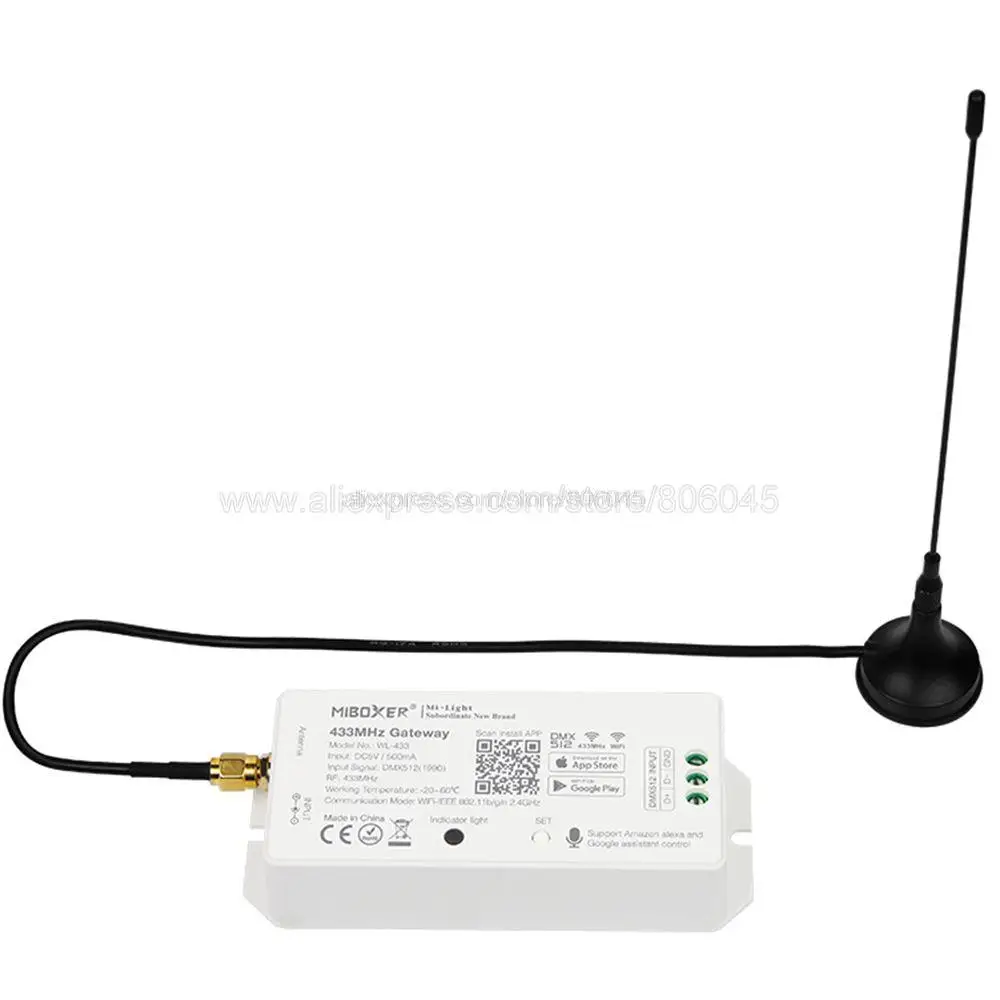 Miboxer WL-433 DC5V LoRa WiFi 433MHz Gateway DMX512(1990) Smartphone APP Voice Control for MiBoxer 433MHz Series Products