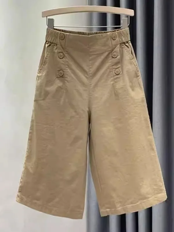 High Waist Loose Fit Cotton Work Trousers for Women Summer Casual Seven-Foot Length Small Stature Comfortable Loose Pants