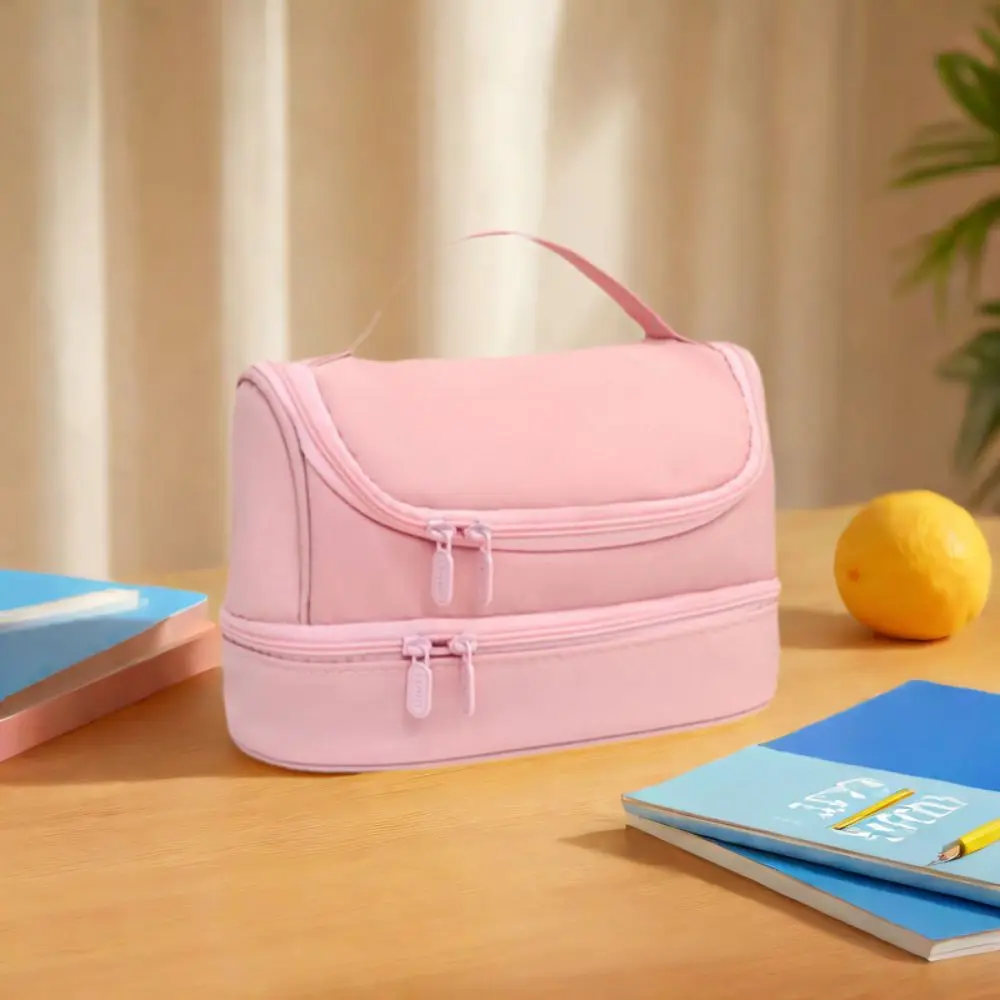 Portable Non-woven Fabric Pencil Case Solid Color Large Capacity Handheld Pen Bag Waterproof Stationery Storage Pouch Office