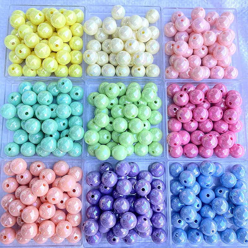 Acrylic beads for jewelry making Macaron solid color AB color beads round beads DIY bead making handmade plastic loose beads