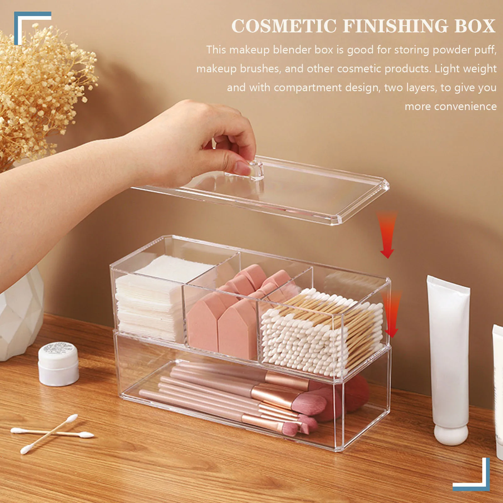 

Acrylic Cotton Pad Storage Box Puff Holder Sponge ganizer Two Layers Six Compartments Large Capacity Makeup Brushes Cosmetics