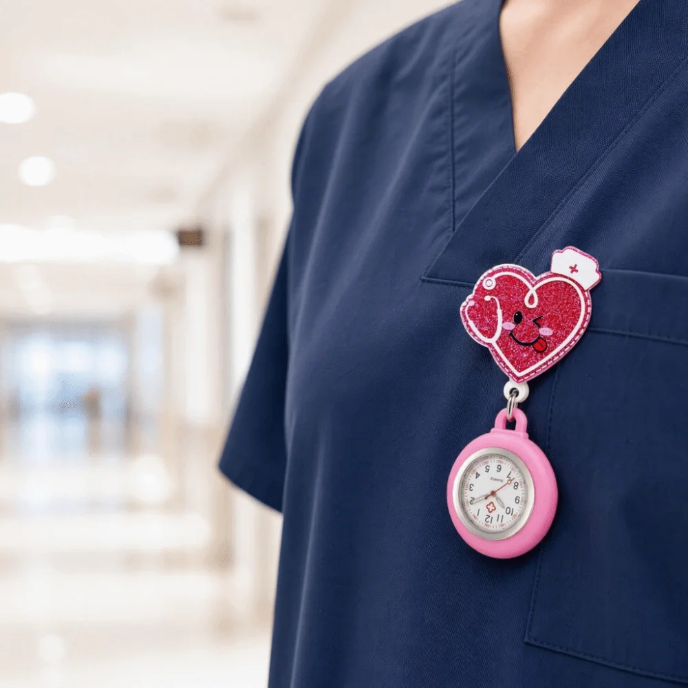 Glitter Retractable Retractable Pocket Watch Multi-functional Clip-On Nurse Watch Silicone Cartoon Glitter Badge Reel Unisex