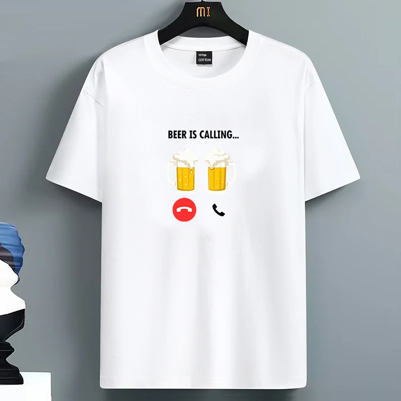 

Men's 100%Cotton Summer Loose Creative Funny Drinking Calling Fashion Print Casual Slim Fit Round Neck Short Sleeved T-shirt Top