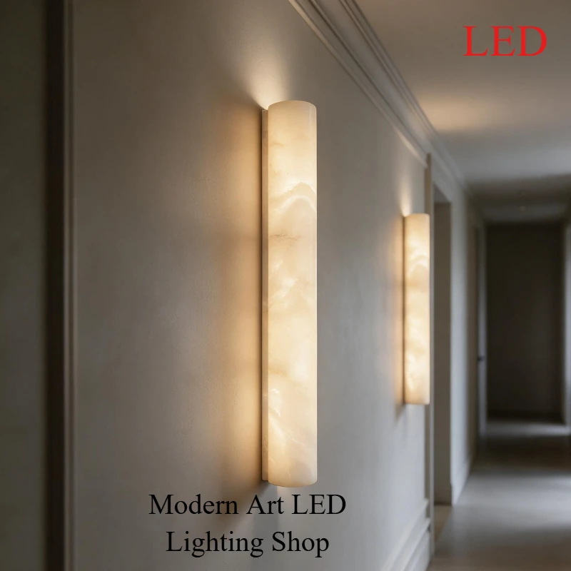 Modern Light Luxury Style Natural Marble Wall Lamp Bedroom Bedside Living Room Corridor Simple Decorative Lighting Fixtures LED