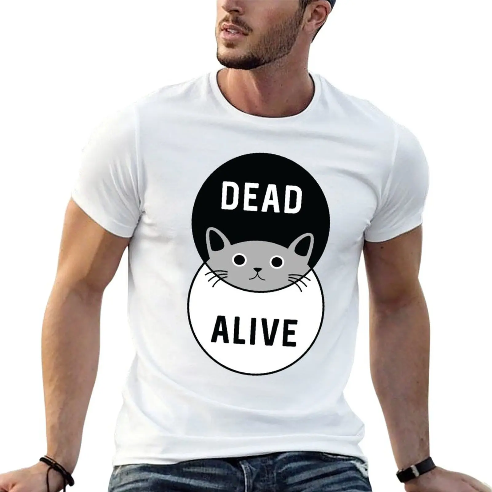 Le chat de Schrödinger : Mort ou vivant ! T-shirt homme, t-shirt graphique pour homme, t-shirts décontractés pour homme, t-shirt slim fit