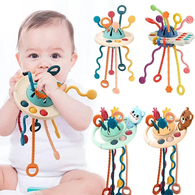 Early education cute colorful animals toys Baby puzzle fun finger twitch Montessori Silicone  Teething pressed gnawed baby toy