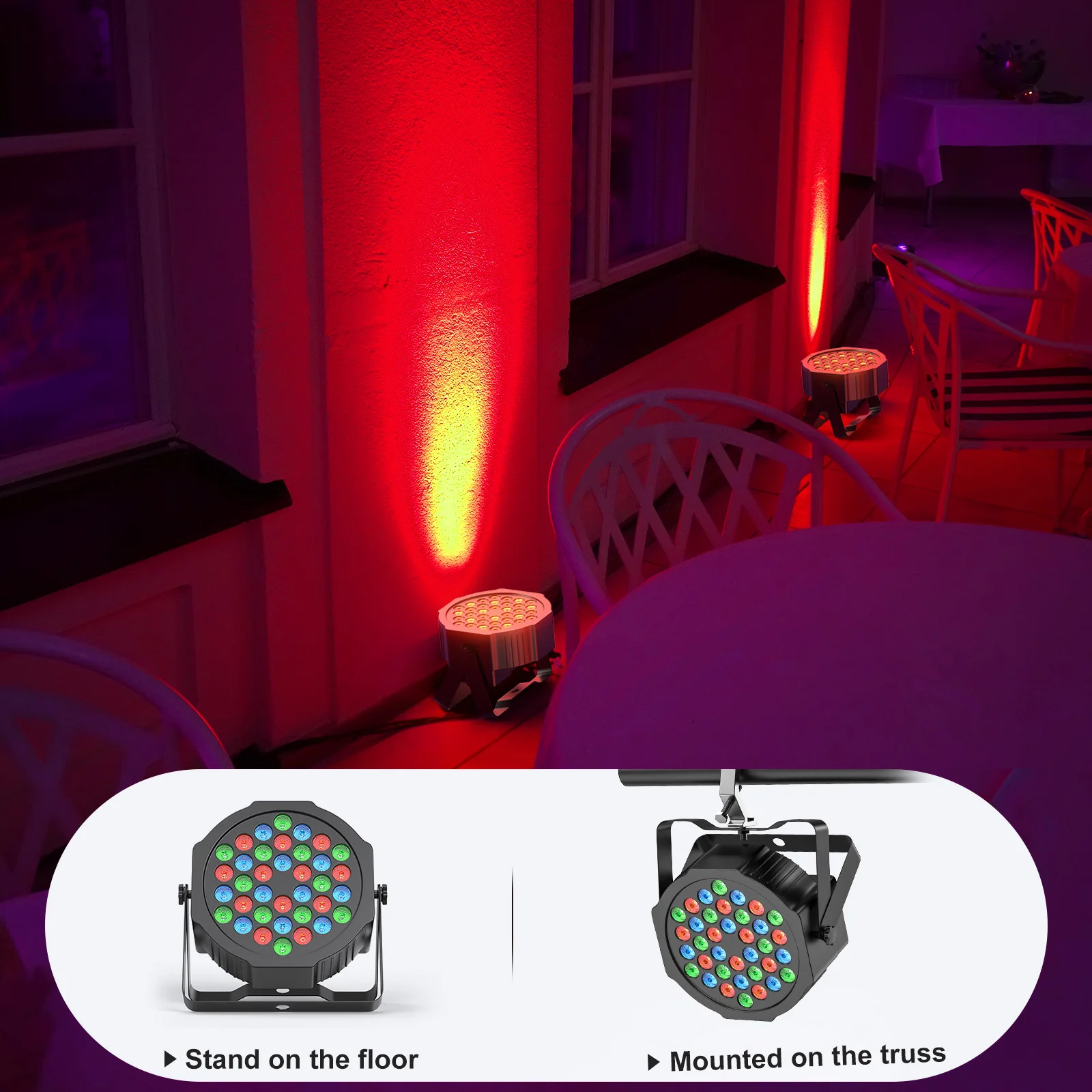 Yiflamefly 4Pcs 36LED Par Lights Built-in Battery&Electric Display Rechargeable Stage Par Light For DJ Disco Bar Wedding Party