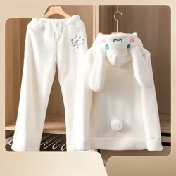 MINISOSanrio Cute Cinnamoroll  Suit Plus Velvet Thickened Coral Velvet Pajamas Fashionable Warm Home Ladies Casual Home Wear