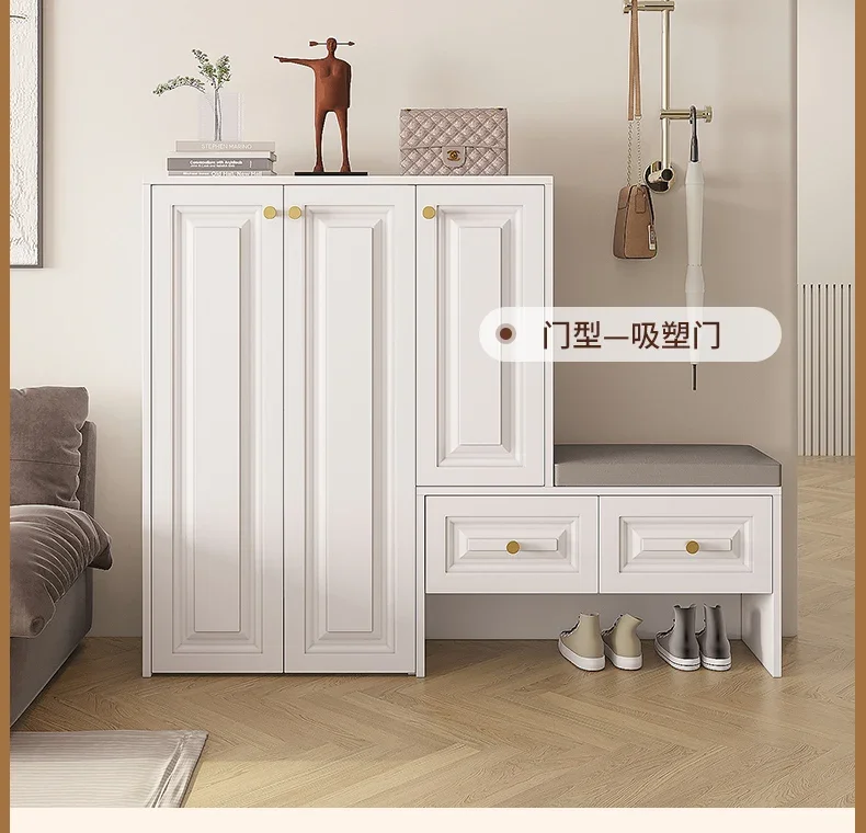 A French cream style shoe cabinet household door seat integrated porch small apartment large capacity custom storage