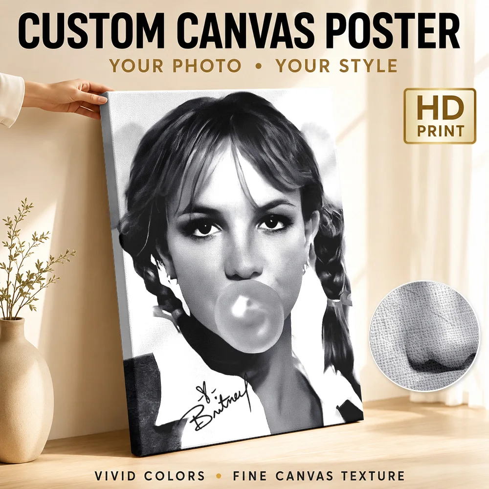 Britney Spears Bubblegum Framed Canvas Print Poster Personalized Retro Music Wall Art for Bar Decor Ready to Hang Gift for Fans