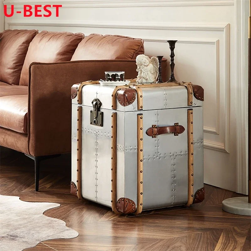 U-BEST Aluminum Covering Corner Protector Side Table Trunk Vintage Cabinet Furniture Antique Industrial Living Room Sideboard