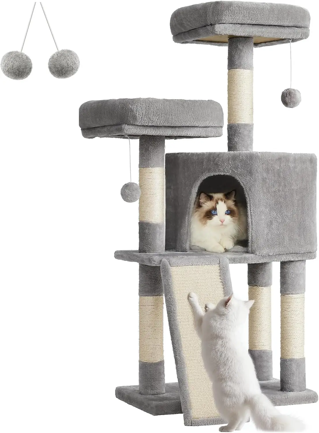 Cat Tower, Cat Tree for Indoor Cats, 45.3-Inch Cats Condo with Scratching Post, Ramp, Perch, Spacious Cats Cave, for Kittens