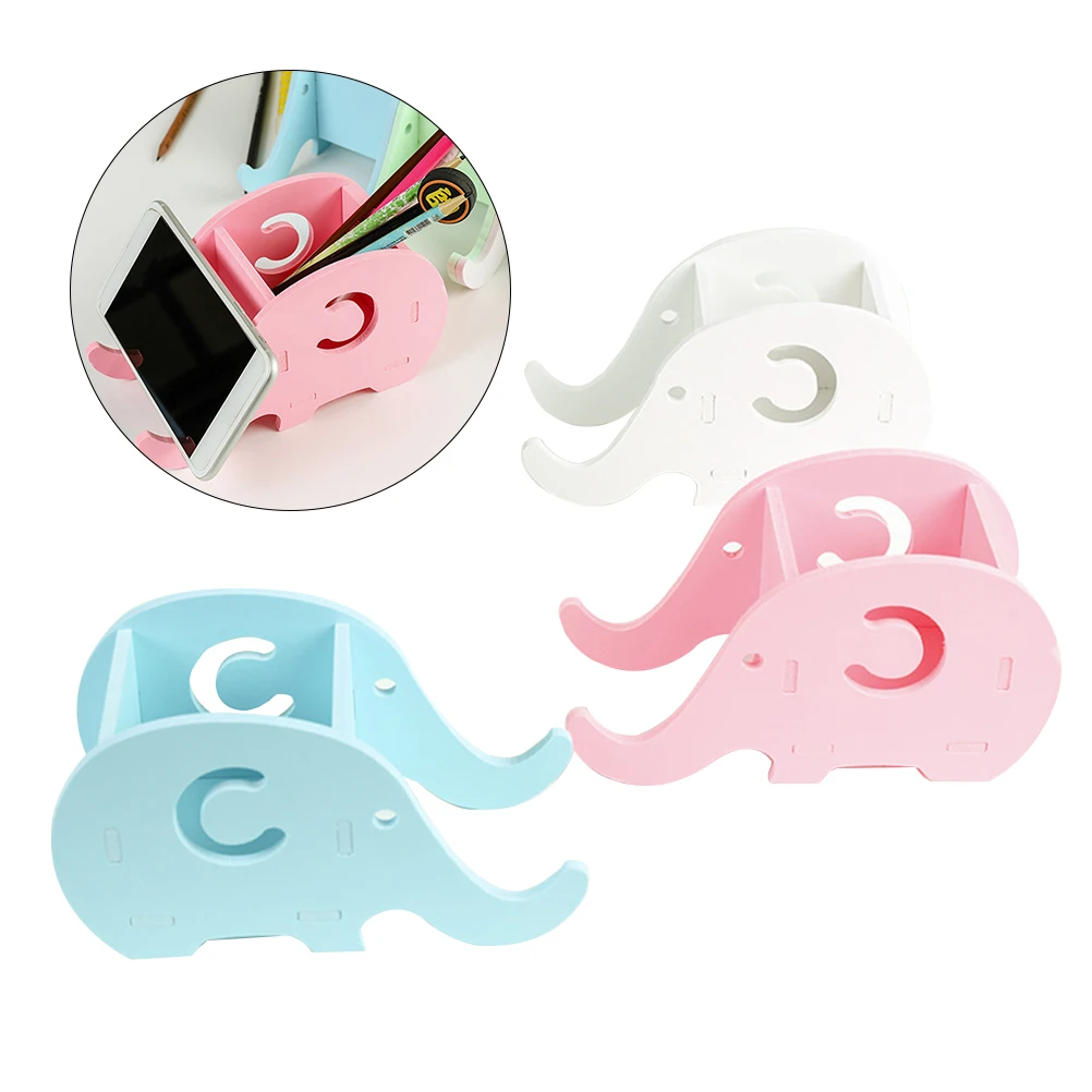 

Elephant Shaped Pen Holder Multi-Functional Desktop Organizer Wood-Plastic Phone Stand Storage Box For Office Bedroom Decor