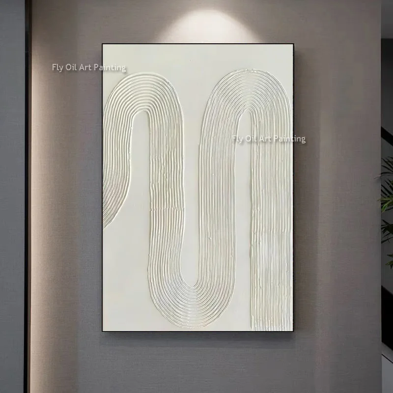 

Pure White Abstract Texture Thick Oil Painting Handmade Simple Beige Canvas Wall Art For Home Decor Set Of Two Artwork As Gifts