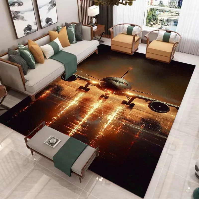 3D-Wohnzimmerteppich für Flugzeuge, Szene, rutschfest, für den Innenbereich, Heimdekoration, Matte, schmutzabweisend, Fußmatte für Schlafzimmer, Foyer