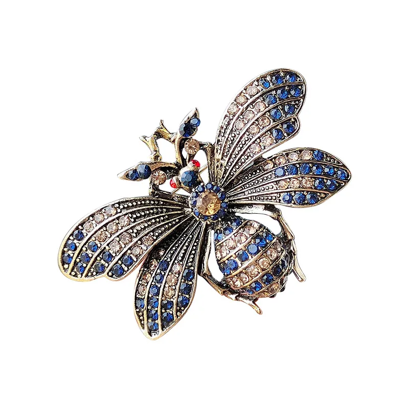 Luxury Vintage Crystal Bee Beetle Brooches For Women Man Clothes Suit Fashion Metal Insect Animal Brooch Pin Jewelry Accessories