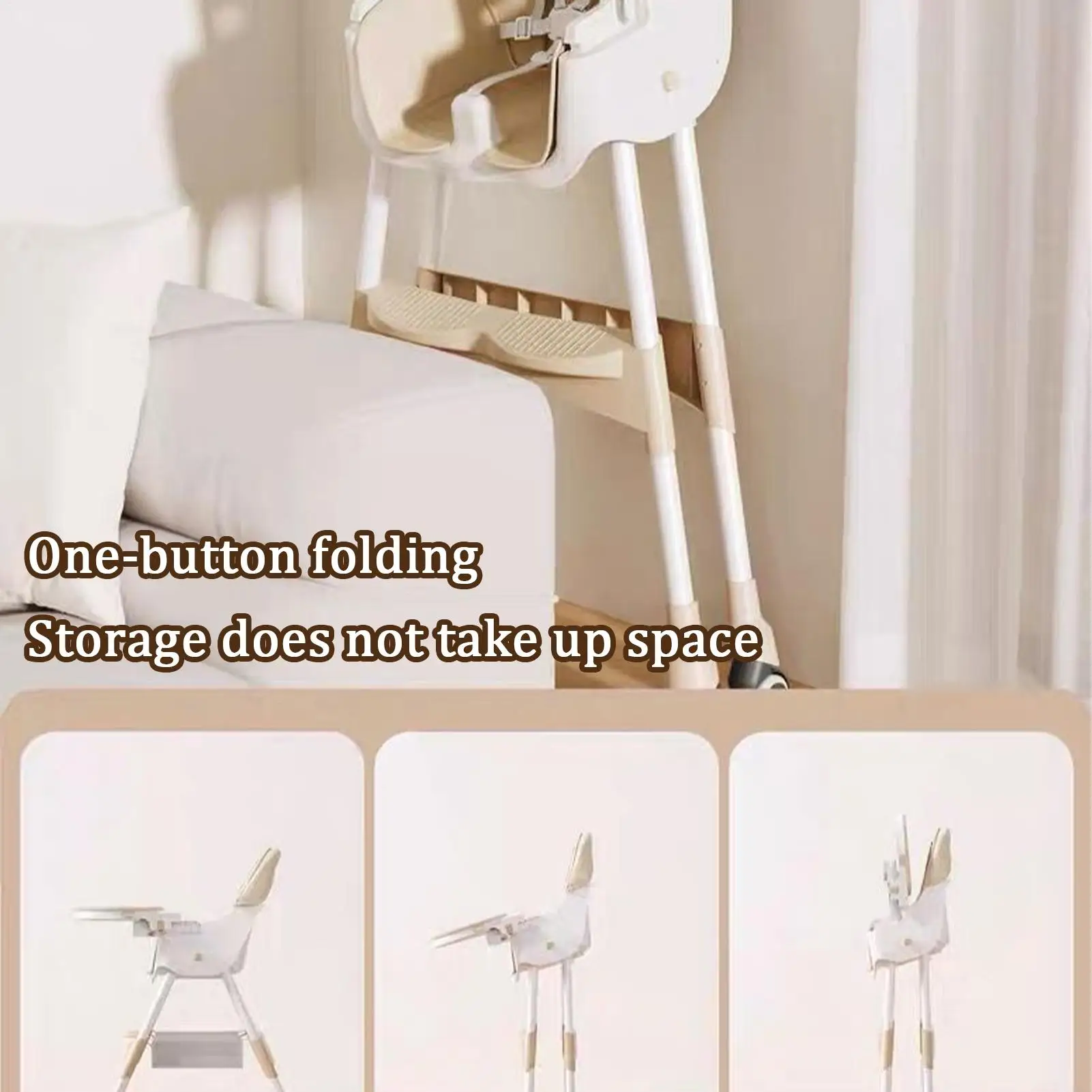 كرسي أكل الطفل متعدد الوظائف قابل للطي مقعد معزز للأطفال مع وظيفة كرسي مرتفع قابل للتعديل مع عجلة #4