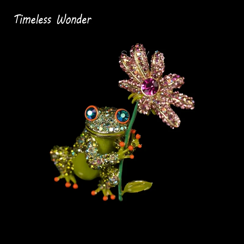 

Вневременная чудесная необычная эмалированная брошь с цирконием и лягушкой с цветочным принтом, булавки для женщин, дизайнерские украшения, подиум, топ, роскошный редкий подарок, стильный 7523