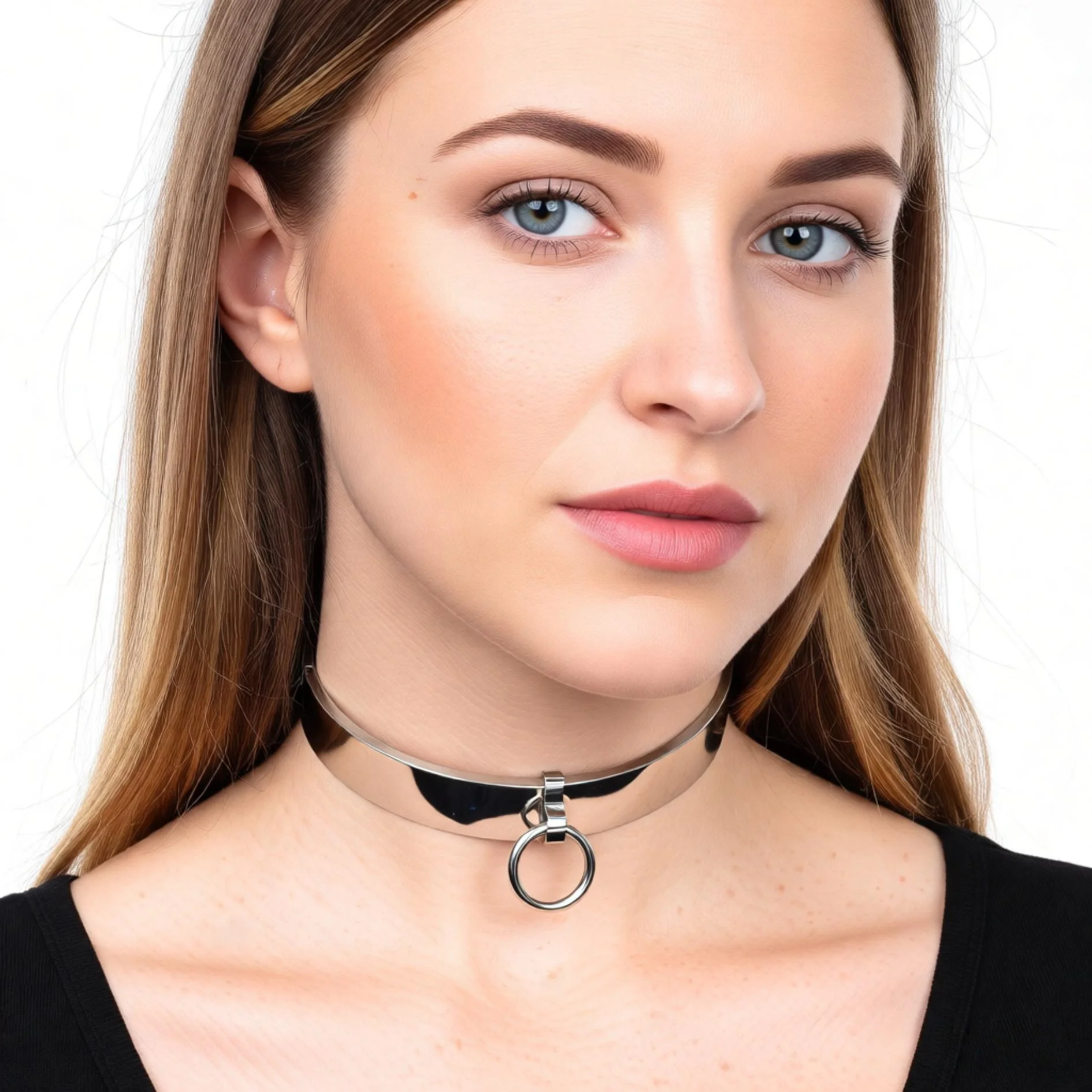 Stainless steel slave collar lockable choker necklace with removable O-ring women fashion jewelry