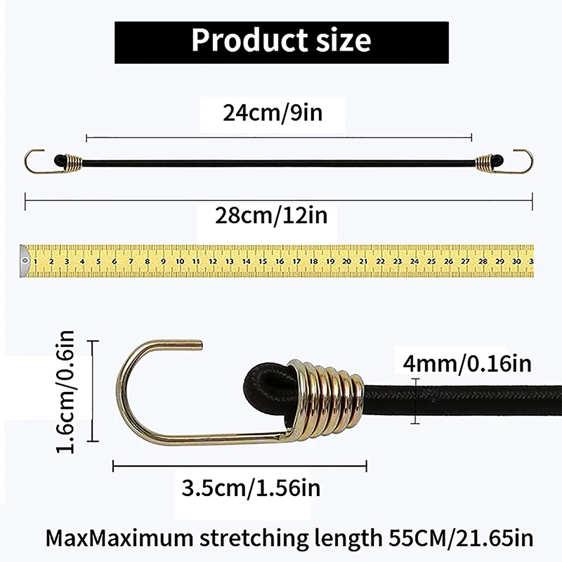 Correas de equipaje de alta resistencia, ganchos de cuerda elástica, cuerda elástica de 30cm, accesorios para tienda de campaña al aire libre