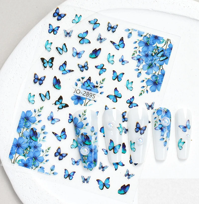 3d Nail Art Stickers Decals Spring Blue Pink Yellow Butterflys Booming Flowers For Nails Decorations Manicures Beauty