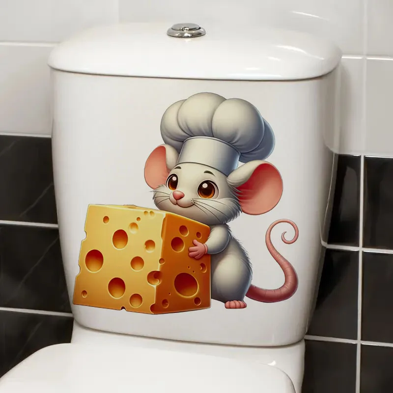 Little Mouse with Giant Cheese Sticker, Apply for Kitchen, Wall, Door, Cabinet, Window, Car Decoration,