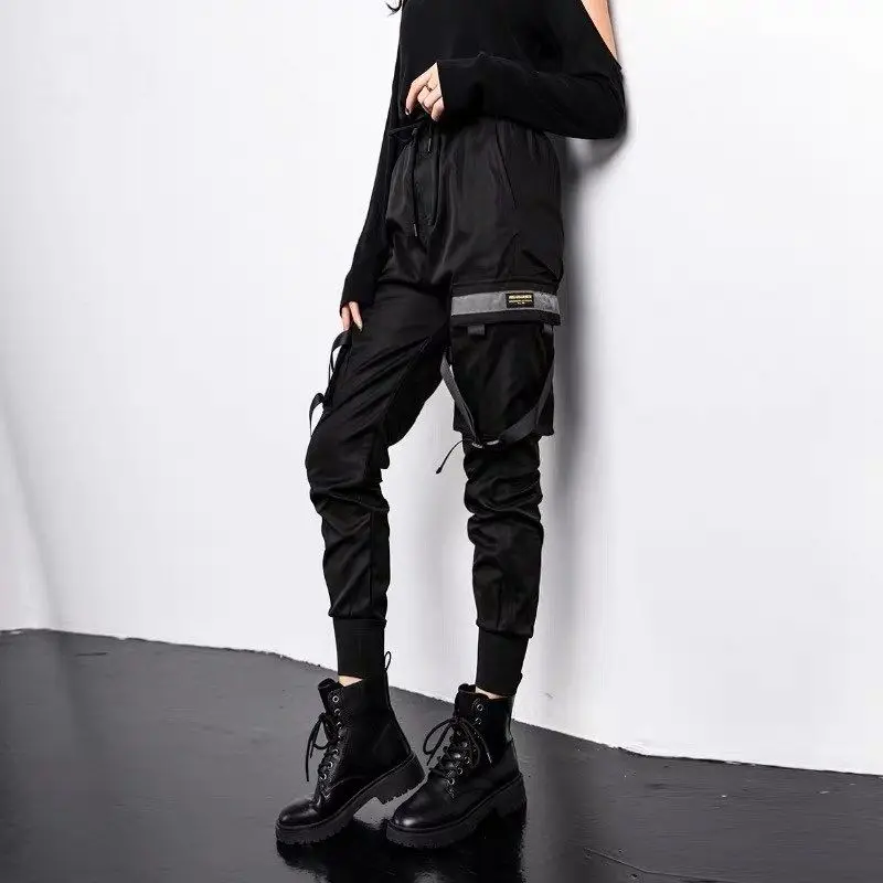 

Women Fashion Streetwear Cargo Pants Black Ankle Length Elastic Waist Joggers Female Loose Trousers Casual Women Harem Pants